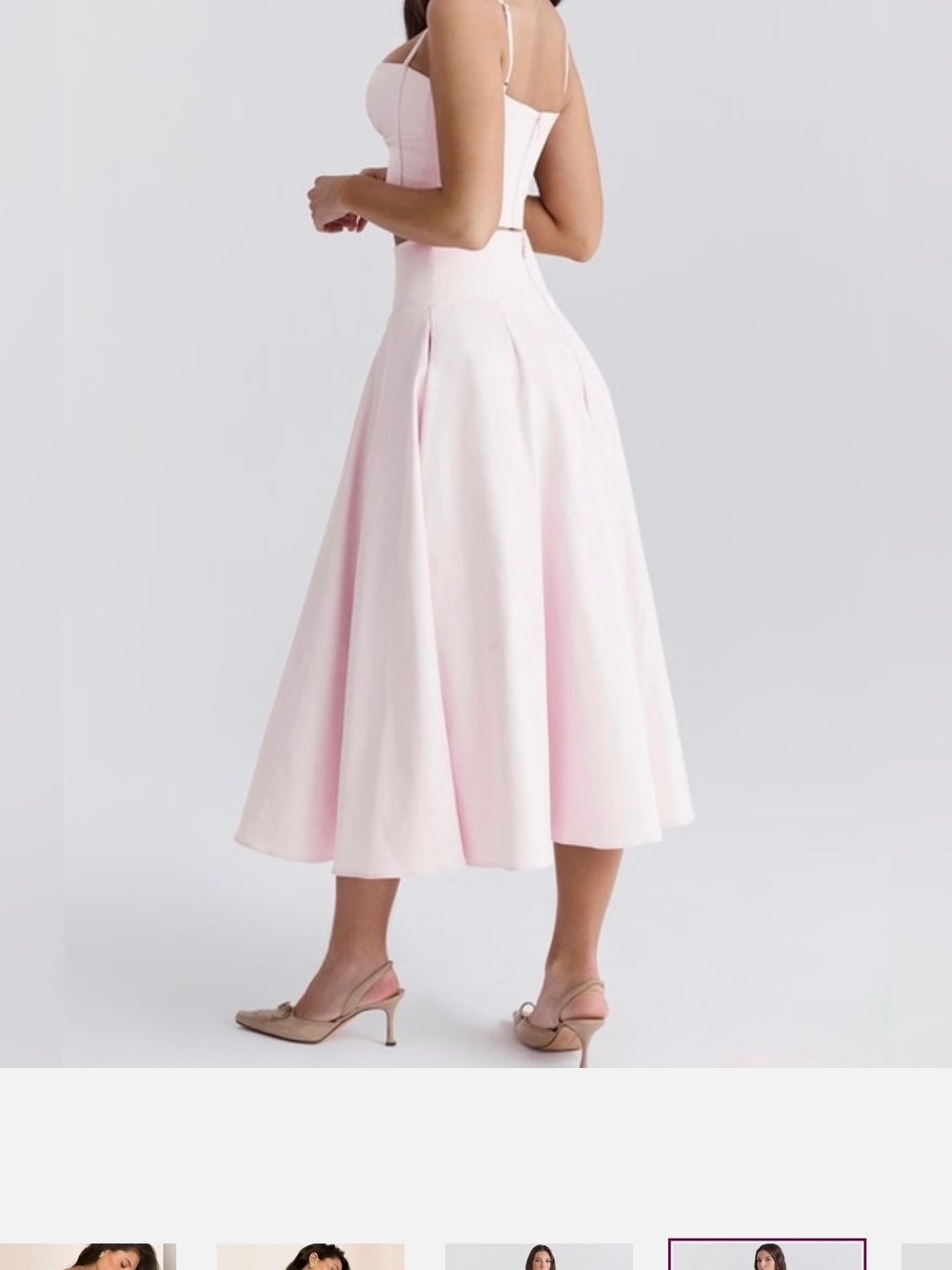Women's Pink Satin Midi Skirt - Elegant High-Waist A-Line - Picture 5 of 9